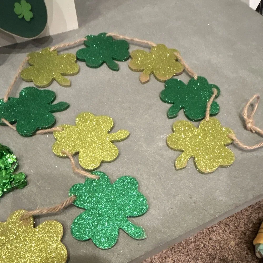 Hobby Lobby St. Patrick's Day Decorations Lot w/ Glitter Clover Garland & More